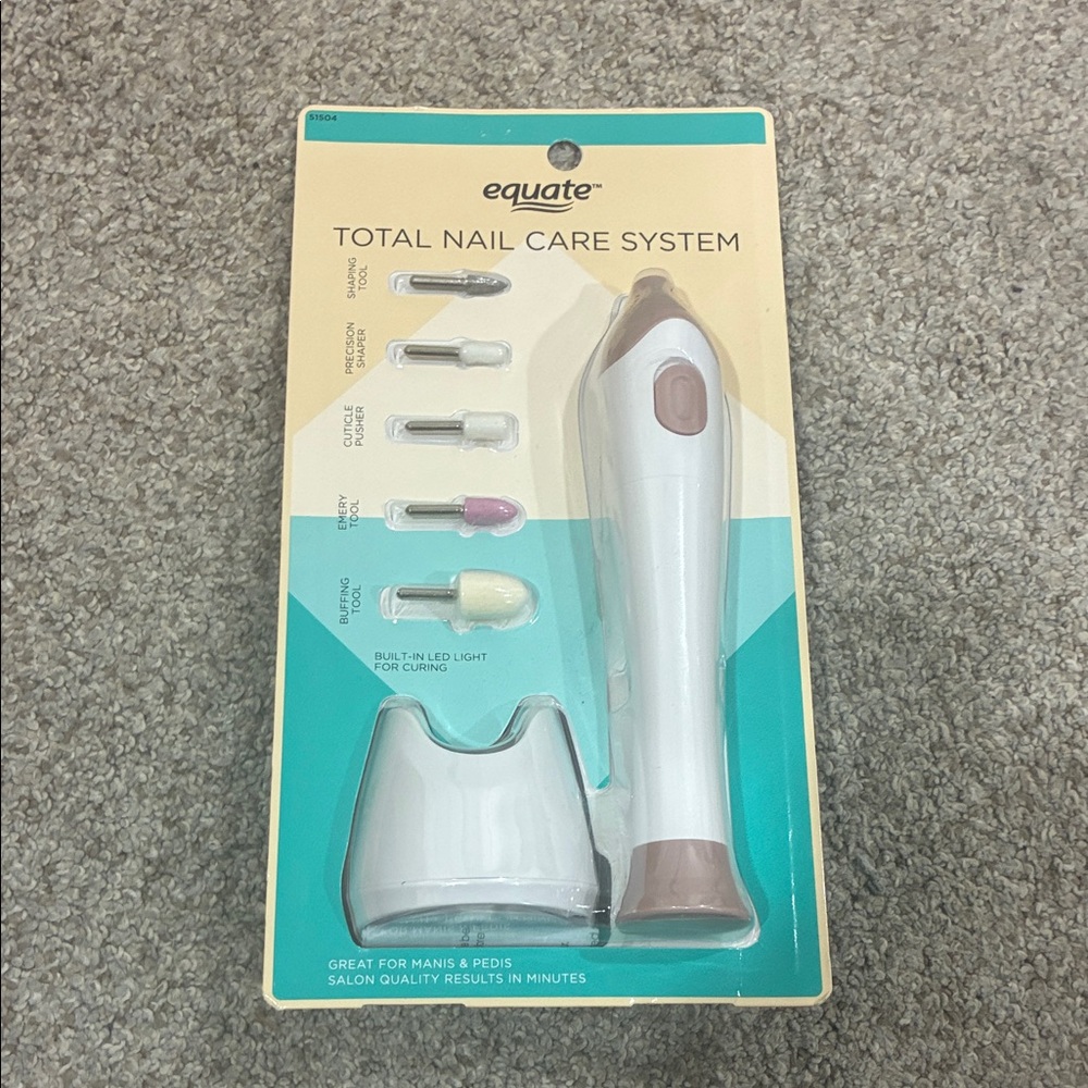 Equate Total Nail Care System - White and Tan acrylic nail drill with nail bits.